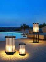 lanterne moderne noire rayures dorées extérieure ip65 led waterproof jardin