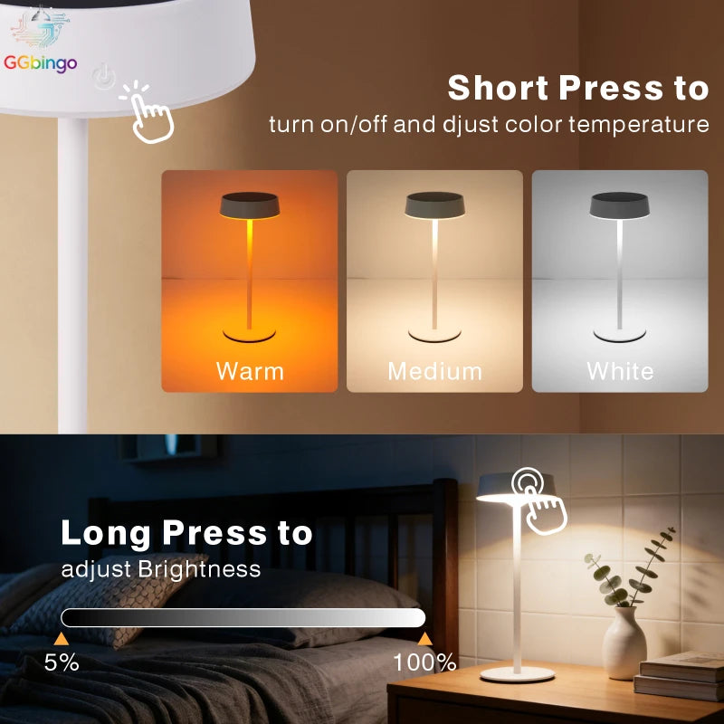 lampe table moderne rechargeable solaire usb tactile noir blanc