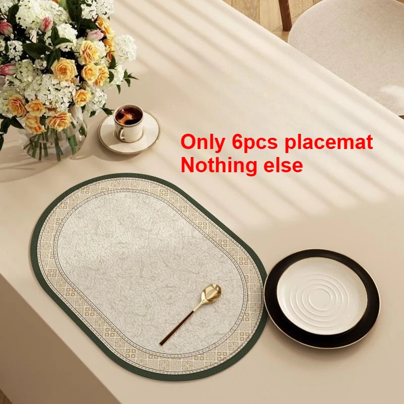 tapis table beige vert foncé motif géométrique texture élégante classique assiette serviette fleurs tasse