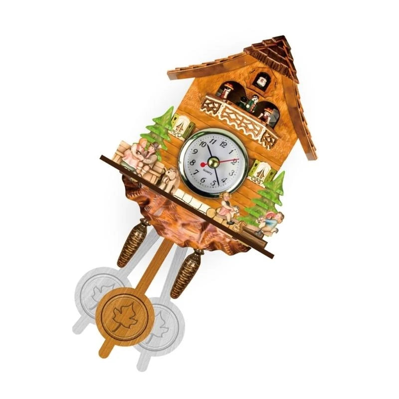 horloge pendule bois naturel figures humaines arbres motifs géométriques traditionnel rustique