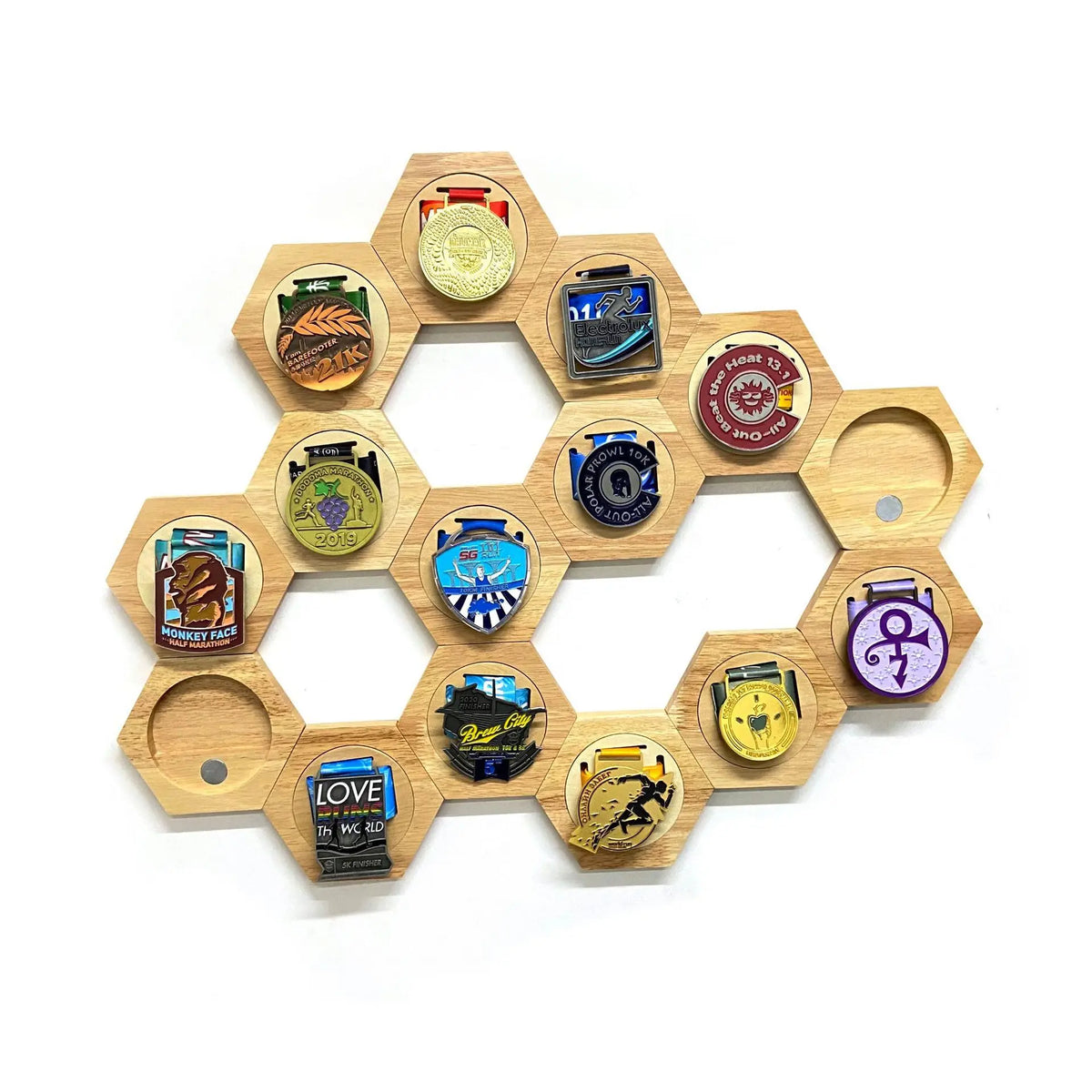 support mural médailles bois naturel hexagonal moderne minimaliste adhésif élégant rangement decoration
