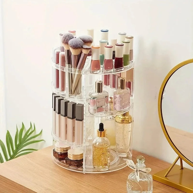 organisateur maquillage rotatif transparent moderne 12 compartiments plateaux toit