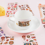 sticker kawaii adhésif dessins animés chats floraux textes scrapbooking transparent rose vert bleu blanc