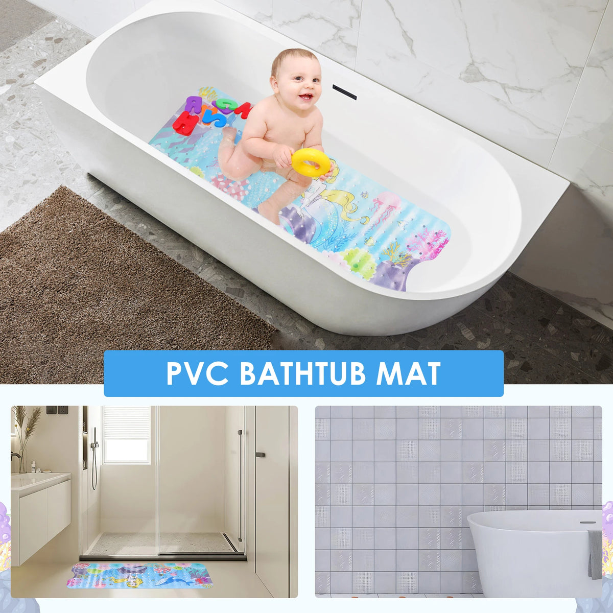 tapis bain dessin animé sous marin sirène poissons coraux moderne enfant couleur alphabet adhésif