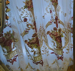 rideaux floral brodés velours beige rose classiques rubans dorés translucides 200x250cm