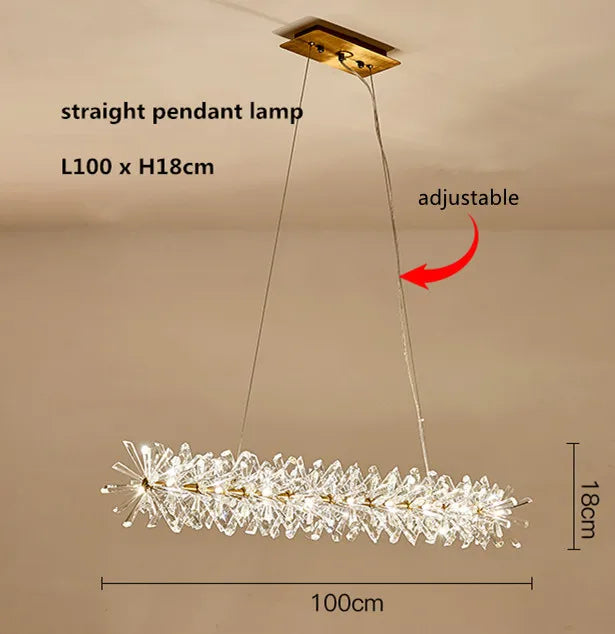Suspension lumineuse cristal transparent moderne élégante chaînes blanc doré chambre salon