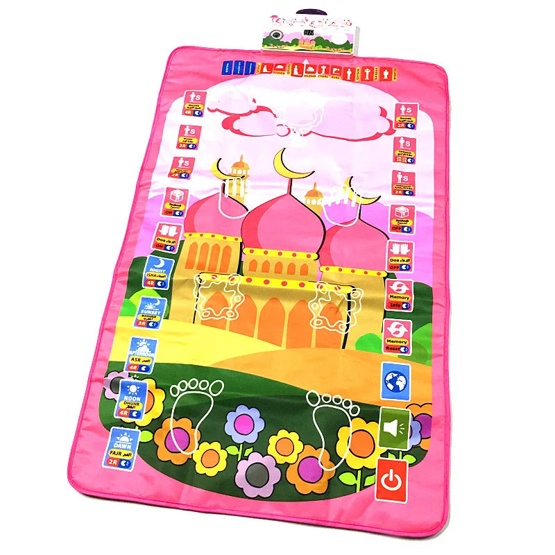 tapis interactif enfant islamique illustrations motifs arabes symboles religieux coloré bleu orange vert blanc
