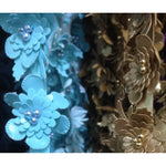 ruban décoratif polyester dentelle fleurs blanc noir bleu clair doré élégant couture bricolage costume
