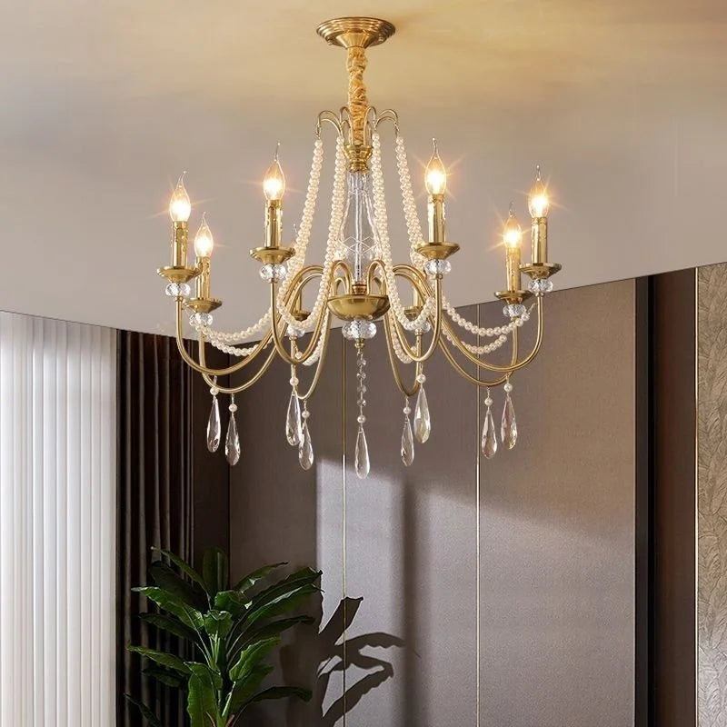 lustre doré cristal classique suspension ampoules led pendeloques semiopaque salle reception