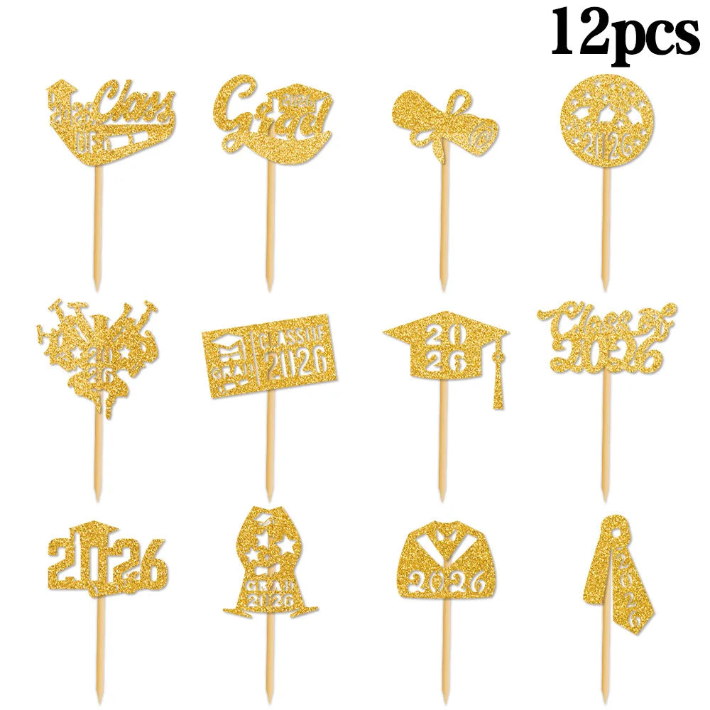 décorations cupcakes glitter or rose bleu rouge graduation 2026 ruban diplôme chapeau
