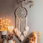 décoration murale attrape rêves macramé feuilles boho chic crochet textiles moderne maison salon