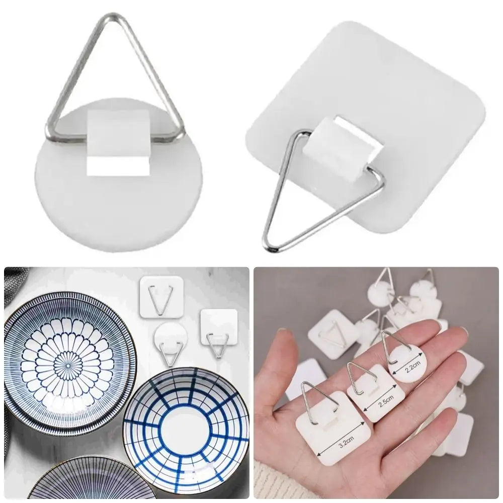 crochets adhésifs blancs argentés adhésifs plats minimalistes suspension murale assiettes objets légers utilisation multiple