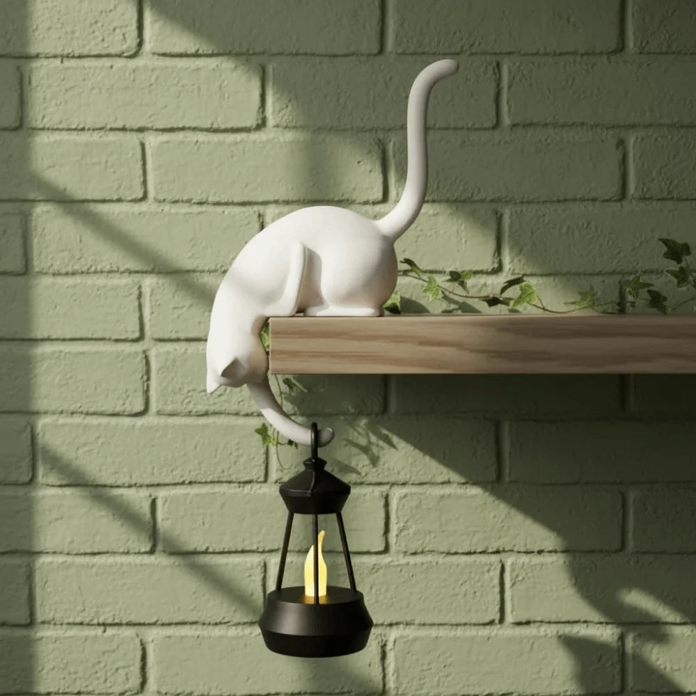 statue chat noir blanc adhésif contemporain minimaliste porte clés lanterne ornement mural