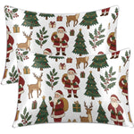 taies d'oreiller noël imprimées couleurs chaudes santas cerfs arbres décoration traditionnelle chambre lit blanc