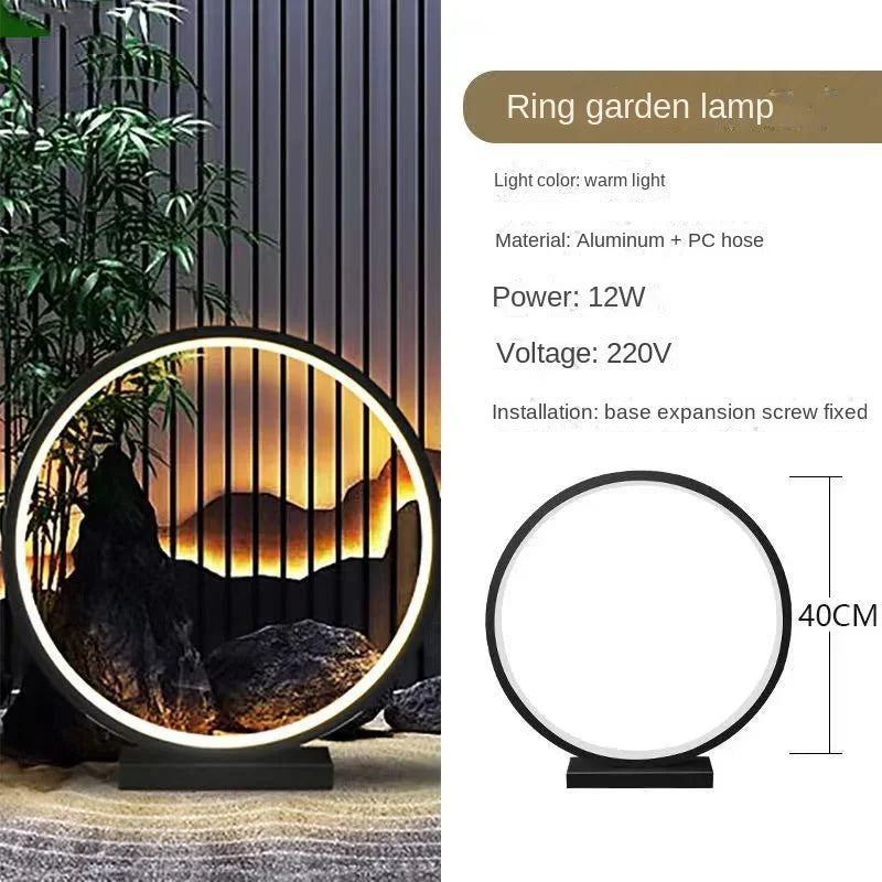 lampe paysage circulaire noir doré moderne pied solide ip65 led flux lumineux lumiere exterieure