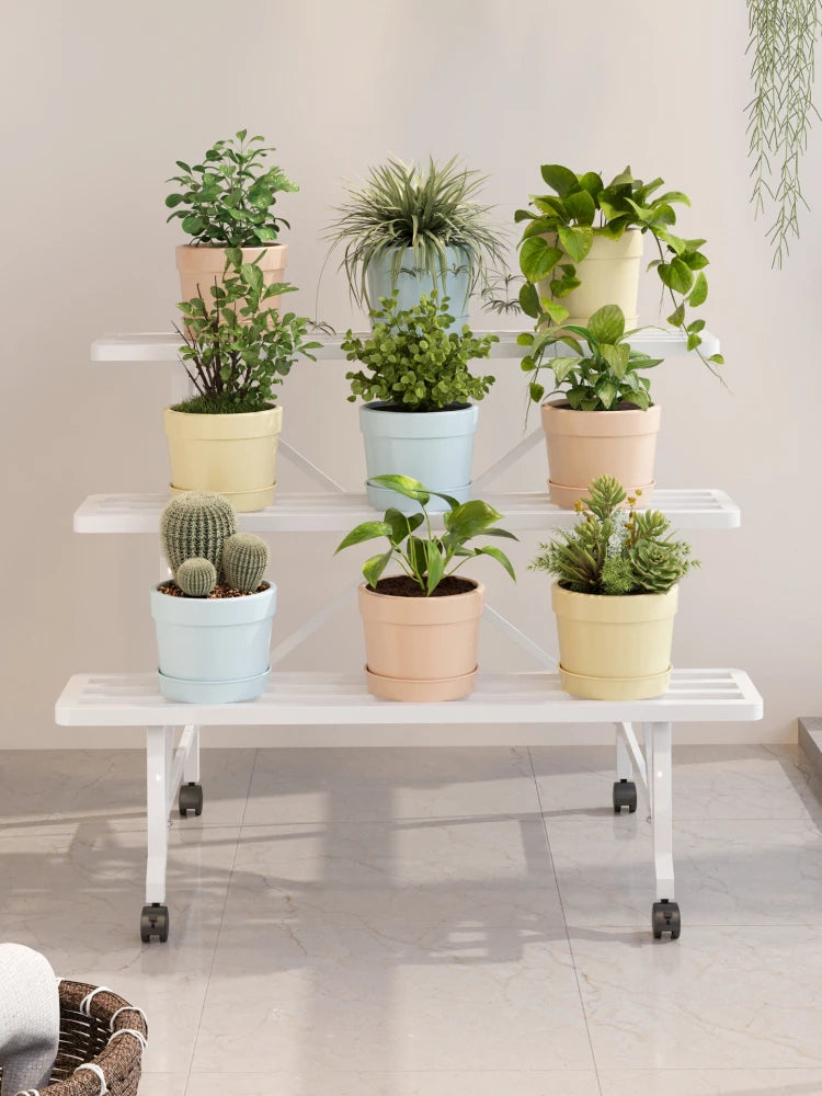 étagère roulettes moderne blanche support plantes pots multifonctionnelle intérieure extérieure 180cm large