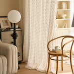 rideau bohème blanc cassé motif points brodés texturé translucide vintage chambre salon