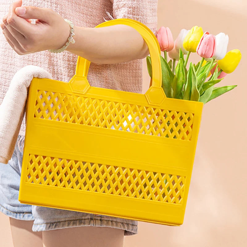 panier rangement vert jaune beige mailles losanges moderne utilitaire serviettes tulipes diffuseur arômes flacons