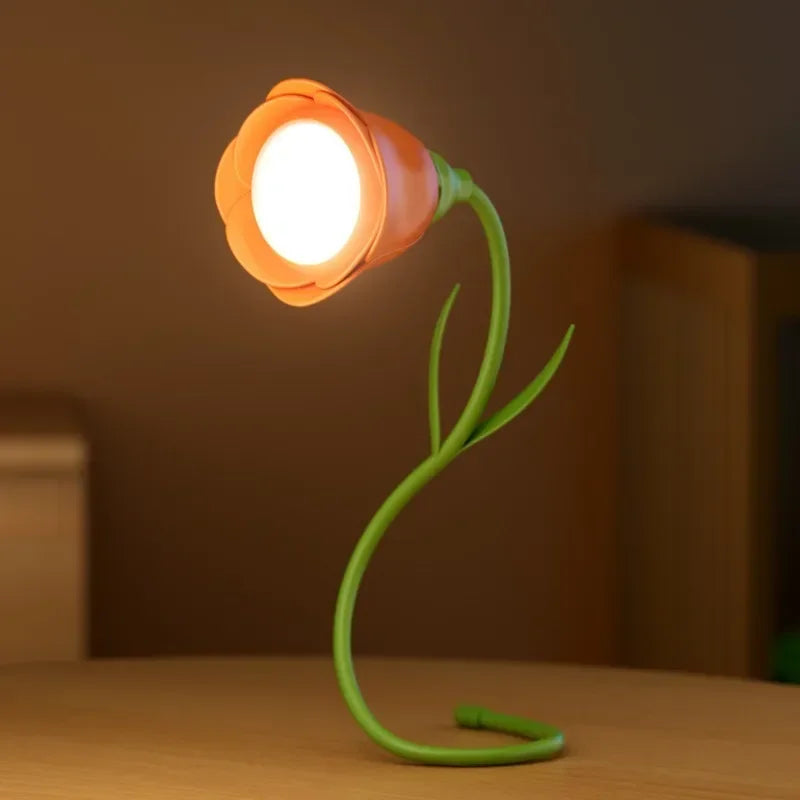 veilleuse table fleur rouge verte moderne lampe flexible rechargeable lumière variable