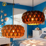 lampe suspendue moderne bois feuilles ouvertes organique câble noir interrupteur