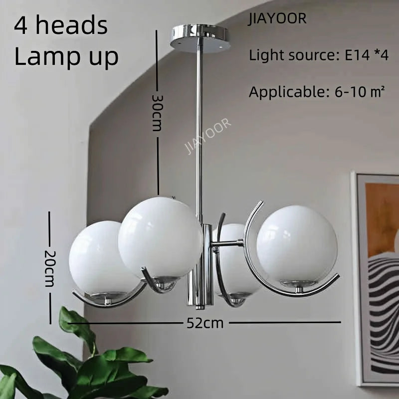 lustre led moderne sphères translucides blanc chrome interrupteur tactile salon chambre