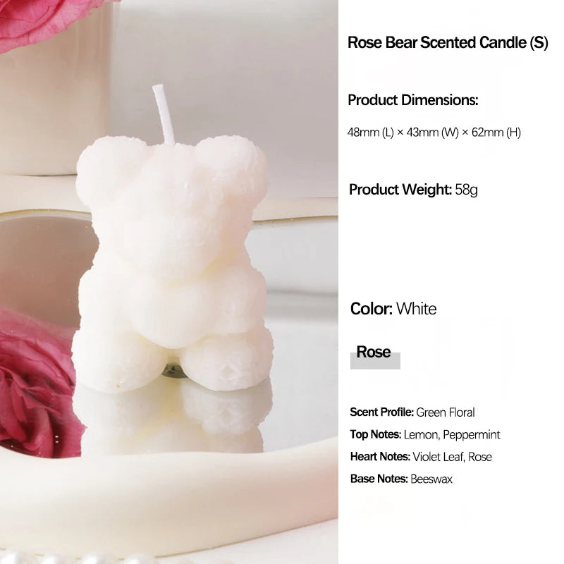 bougies parfumées forme nounours parfum rose couleur violet rouge blanc aromathérapie