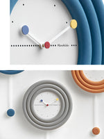 horloge murale moderne nordique aiguilles quartz bois concentrique bleu blanc