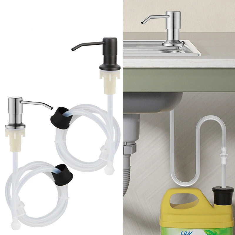 distributeur savon liquide moderne noir blanc transparent pompe tuyau flexible