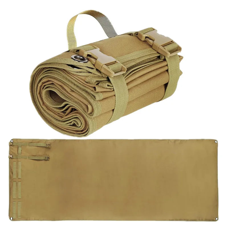 tapis sol pliable tissu nylon camouflage militaire sangles boucles poignée