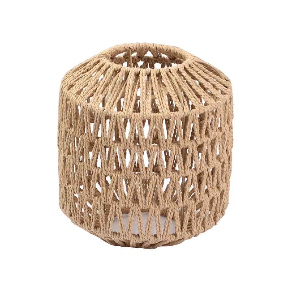 abat jour tissé motifs géométriques boho beige clair anneaux métalliques opaques salon chambre