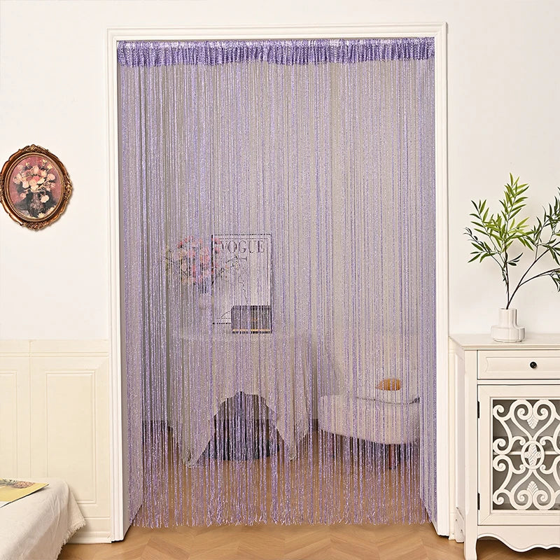 rideau porte transparent franges decoratif or violet rose moderne chambre