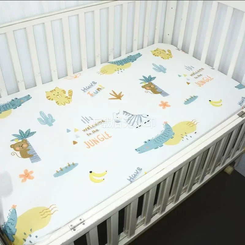 drap housse lit bébé coton motif oiseau étoile enfant chambre moderne blanc jaune gris