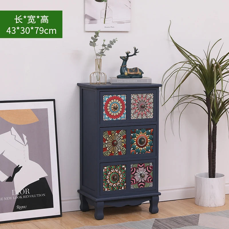 commode vintage rustique tiroirs floraux bois foncé organisateur chambre coucher bois massif