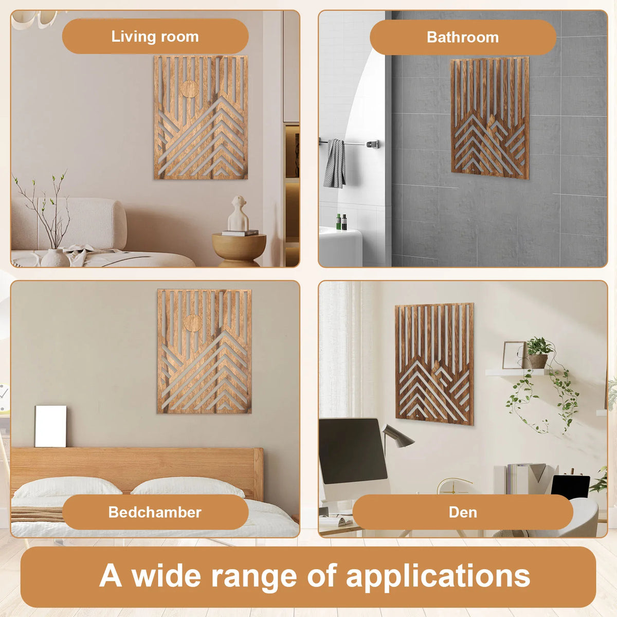 décorations murales bois sculpté motifs montagnes soleil moderne minimaliste nature ensemble pièces