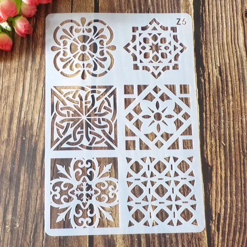 pochoirs peinture floral classique blanc brun décoration mur estampage scrapbookingOpaque Gabarits Artisanal