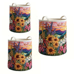 panier linge pliable multicolore paysage floral moderne anneaux métalliques poignées réutilisable polyester chambre enfant