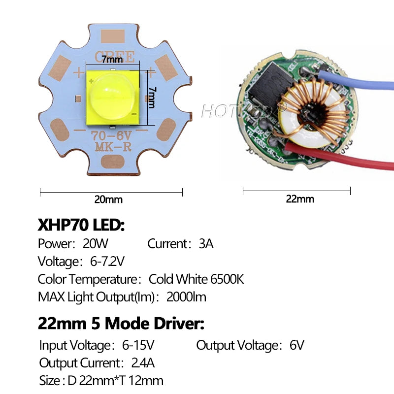 diodes led 20mm bleu clair jaune noir doré conducteurs pcb projecteur lampe torche phare
