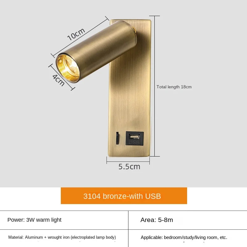 lampe murale moderne port usb noir blanc bronze fixée mur