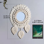 miroir boho blanc macramé franges artisanal crochet peigne protection chambre salon