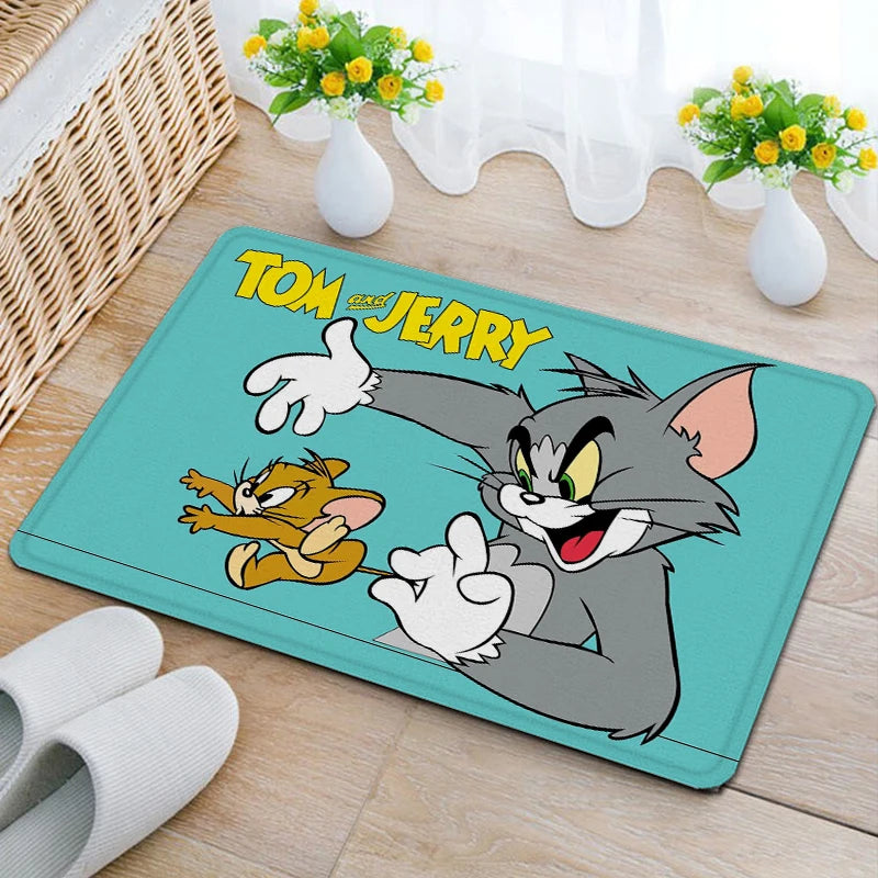 tapis sol jaune rose bleu vert turquoise dessins animés tom jerry antidérapant absorbant eau