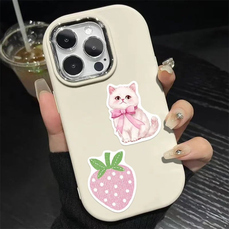 sticker pvc rose blanc geometrique animal fruit coeur aesthetic doux adhésif pack 10pcs 30pcs
