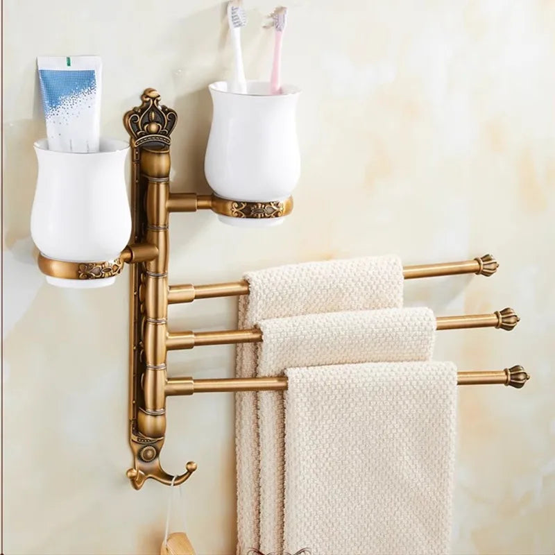 porte serviettes pivotant vintage blanc doré serviettes tissées fixation murale classique trois barres