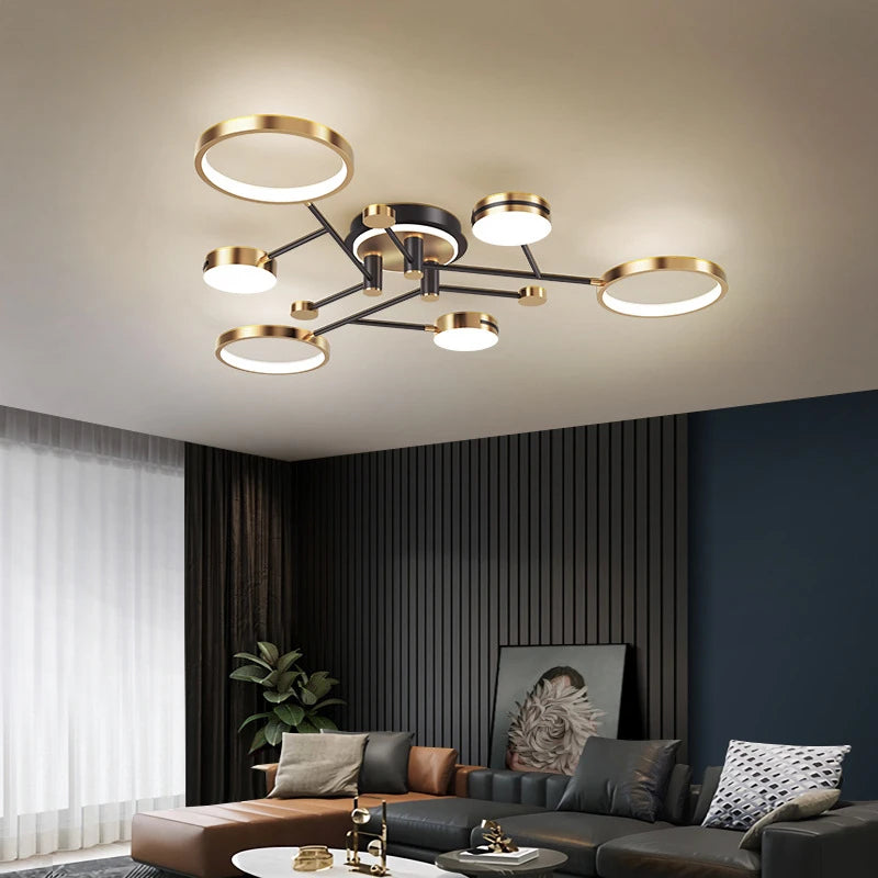 lampe suspendue moderne noir doré acier poli plafonnier led salon chambre coucher