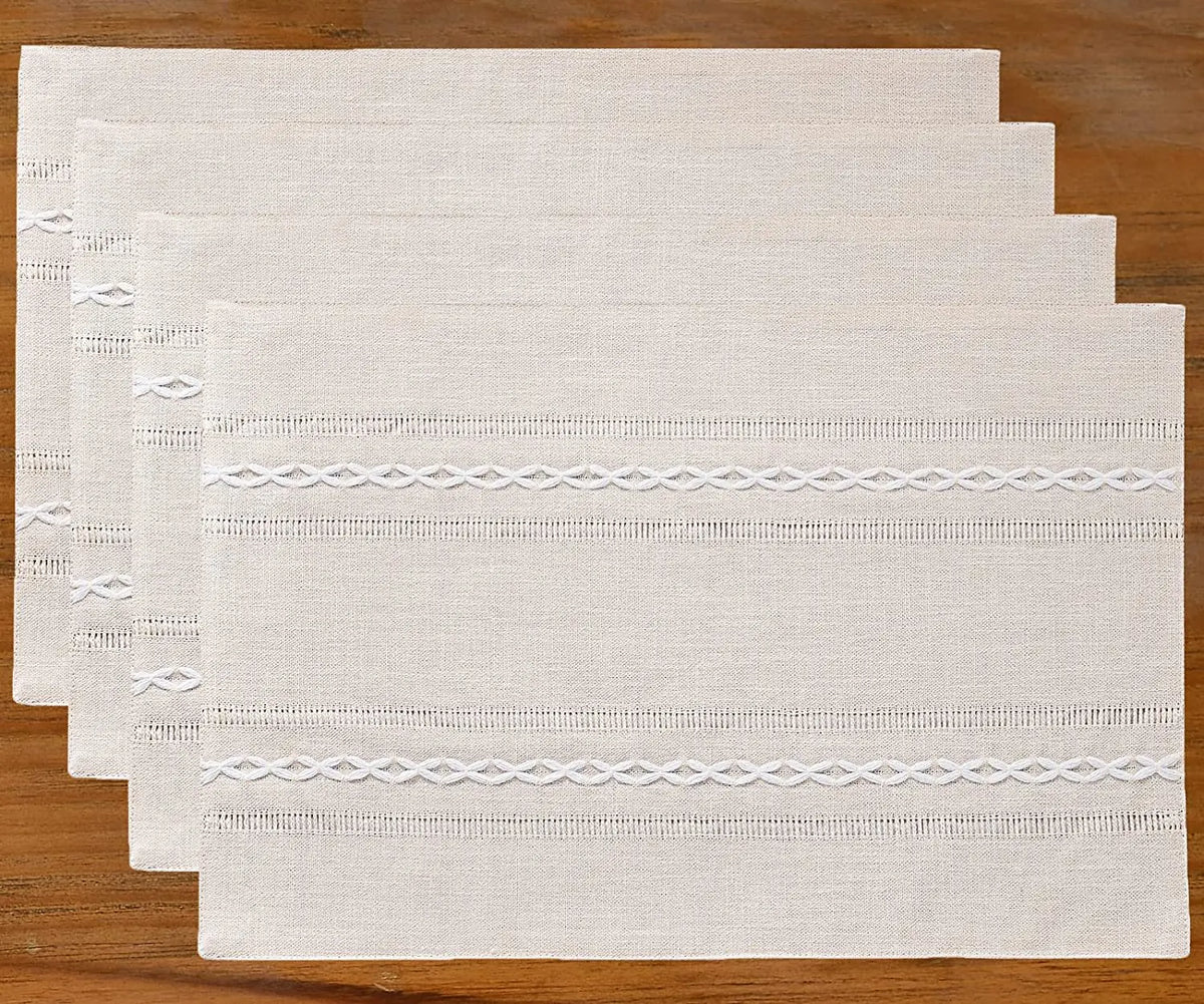 serviettes table moderne rustique beige clair rayures blanches motifs géométriques respectueux environnement setSize30x50cm setSizeCoffee