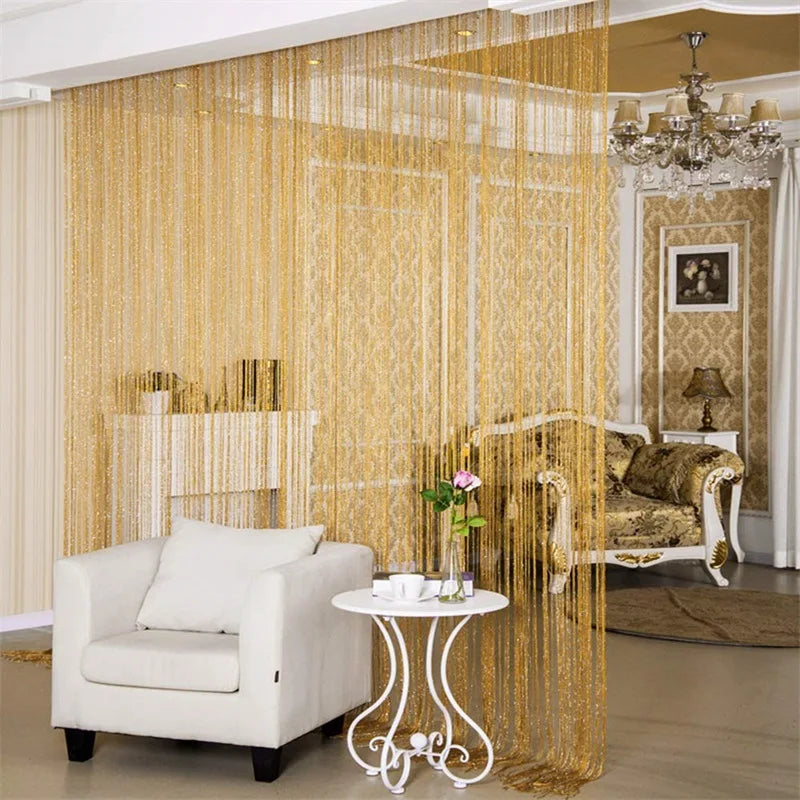 rideau franges perlées 100x200cm polyester transparent moderne salon décoration couleur argentée