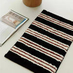 tapis moderne bleu clair marron blanc rayures antidérapant polyester feutre chambre bain salon