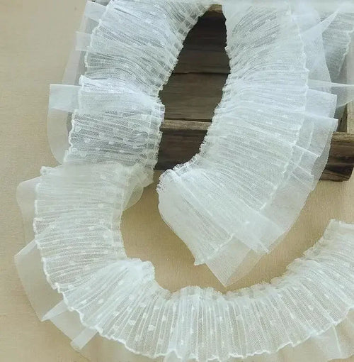 ruban tulle plissé dentelle pois blanc décoratif romantique couture tissu transparent loisirs créatifs