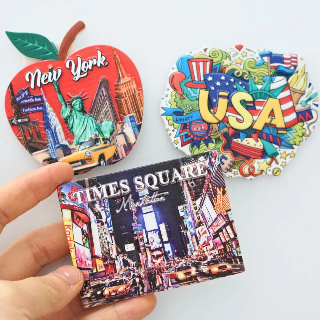 aimants york times square apple usa illustrés rouge vert bleu Jaune