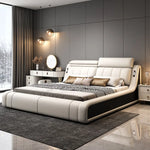 lit double rangement intégré tête lit capitonnée moderne luxueux cuir texturé