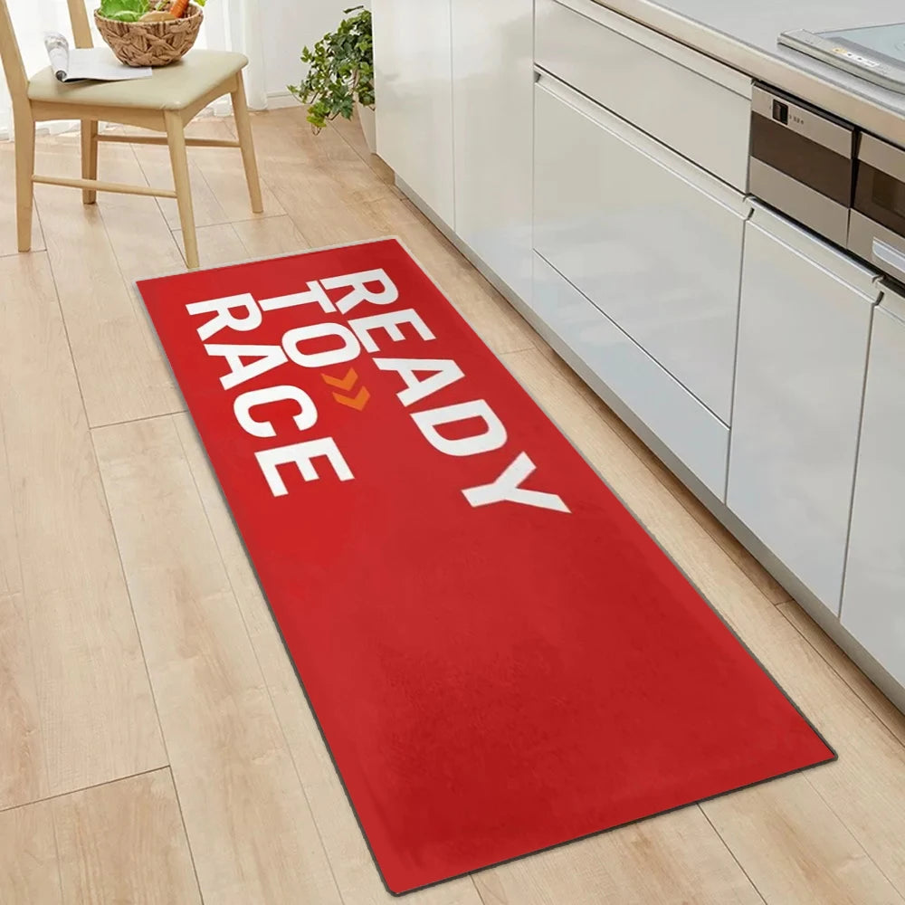 tapis moderne antidérapant READY TO RACE orange noir rouge sol porte prière